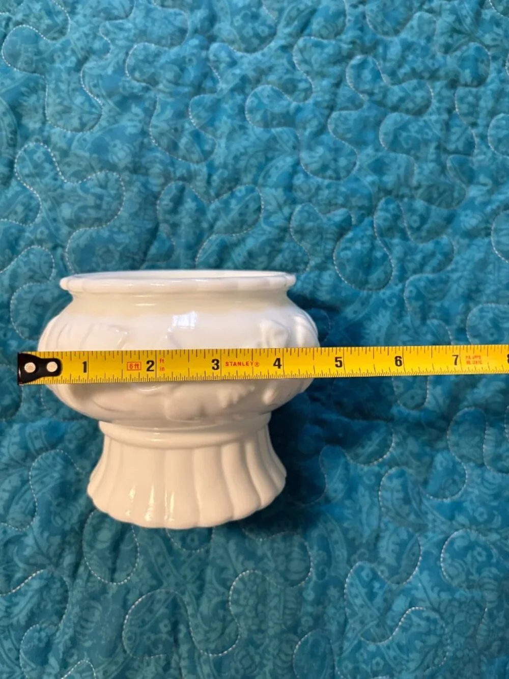 Anchor Hocking Milk Glass Ivy rose Floral Pedestal Bowl Planter Vase